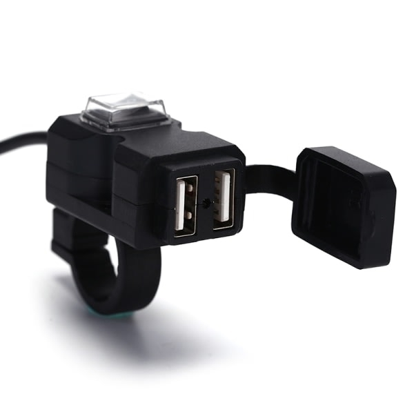 IC Vattentät Dubbel USB 12V Motorcykelstyre Laddare Uttag med Svart One Size