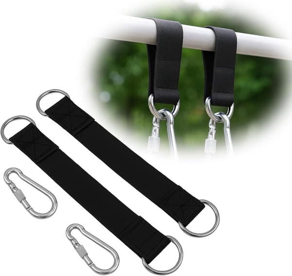 2 Hængekøjestropper - 50*3,2 cm med karabinhager og D-ringe - til gynger, camping, have - sort
