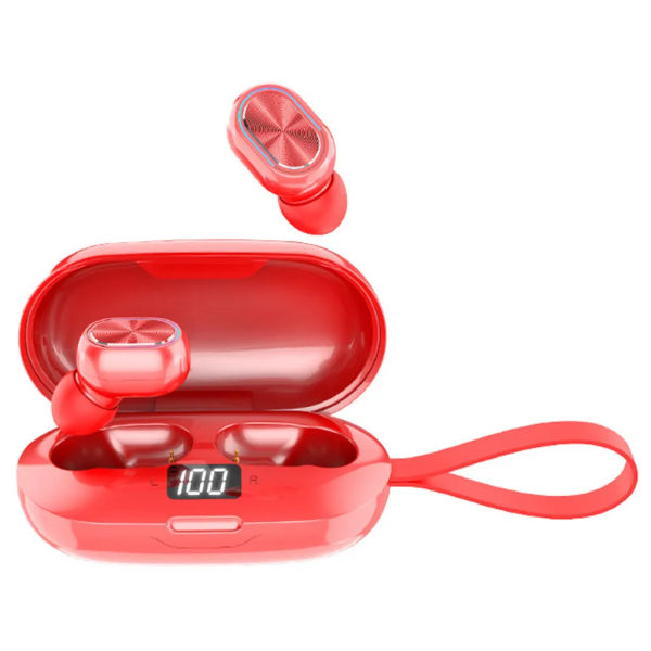 IC Bluetooth 5.1 Mini In-Ear trådløst høreapparat til mobiltelefoner - Rød med digital skærm Rød