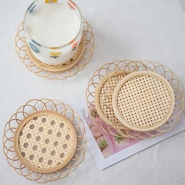 IC Håndlavede Rattan Coasters til værelsesindretning - Boho Coasters til shape2