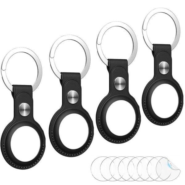 AirTag-fodral med nyckelring i PU-läder, svart, 4-pack