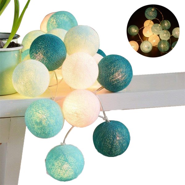 IC Cotton Ball Fairy Lights - 3M 20 LED Ball Fairy Lights med Grün