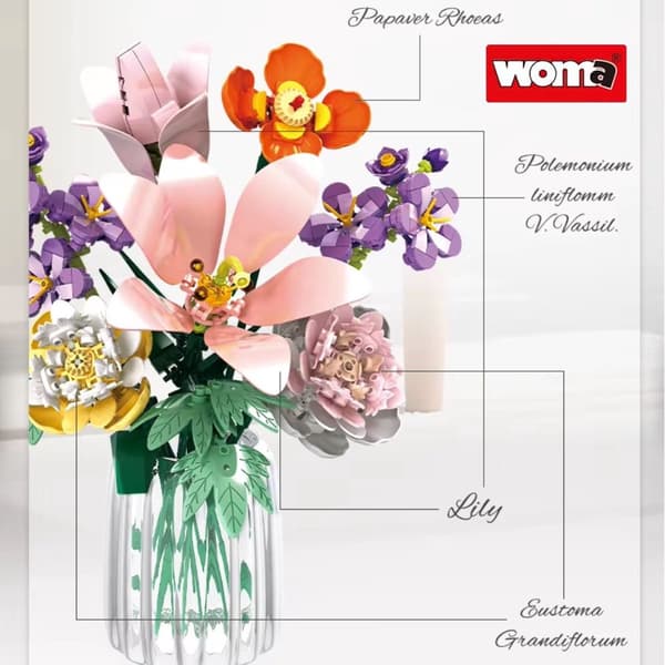 563 dele blomsterbuket byggesæt - STEM legetøj, kunstige blomster, til voksne og børn