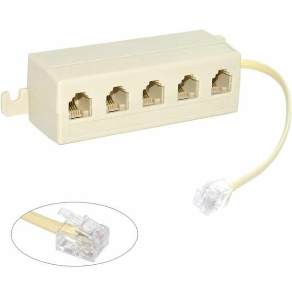 6P4C RJ11 Telefon Modulært Jack Linjesplitter Adapter Beige 1-ind-5-ud