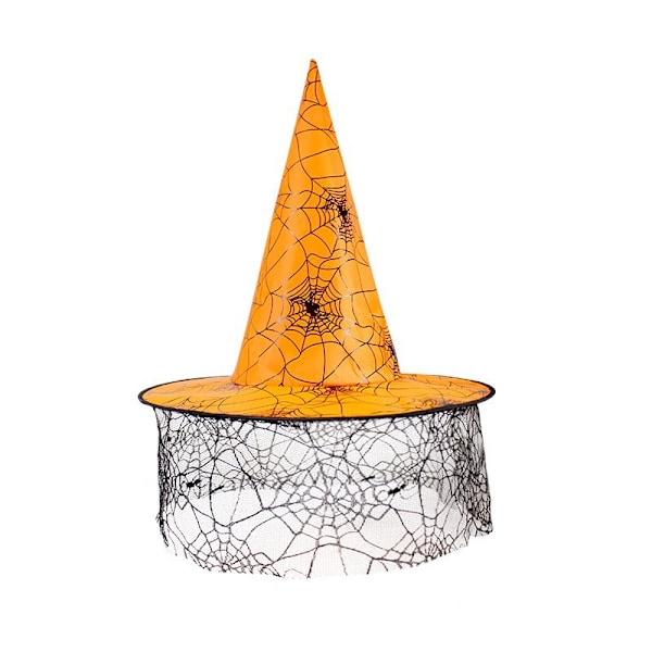 Halloween-hatt lysande häxhatt festdekoration spindelnät trollkarlhatt pumpa varmstämpling svart häxhatt MJ51 Orange 12 One Size