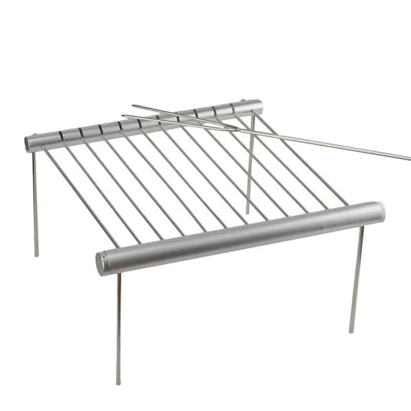 Bærbar foldbar grill i rustfrit stål og aluminium til bålmadlavning til camping, picnic, grill, sølv