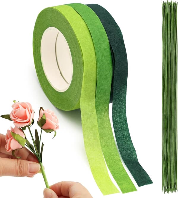 3 - ruller - blomstret - selvklebende - blomsterteip - innpakningsteip - blomsterhandler - grønn - blomstret - blomsterteip
