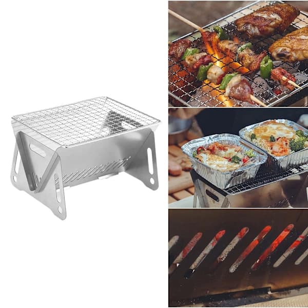 Bærbar BBQ-grill Sammenklappelig Rustfrit Stål Campingovn til Udendørs Picnic Vandring Sølv