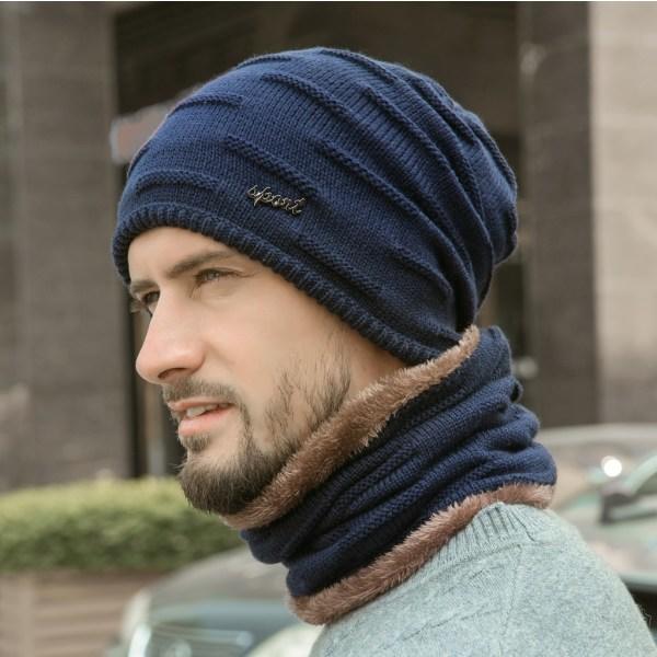 Vinter varm lue herre varme vinter strikkede luer for menn Vinter fleece stoff Vindtett strikket hette lue vinter/marineblå/one sizeblack