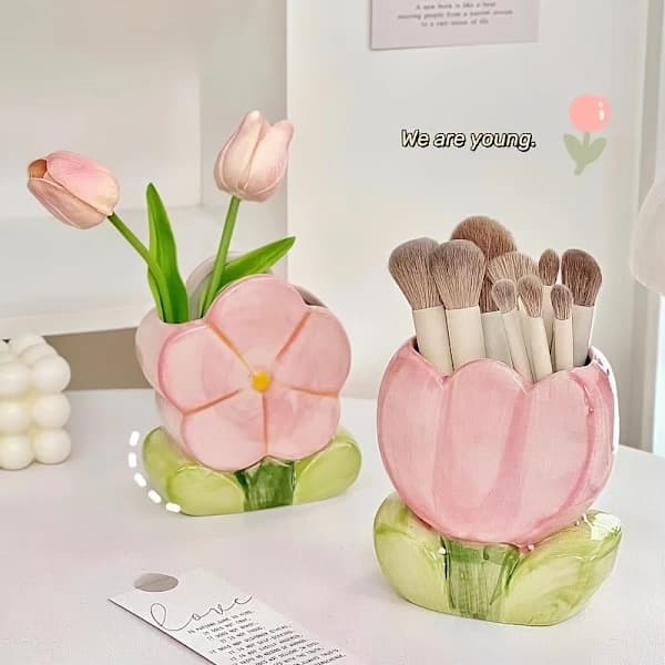 1 stk. blomstret opbevaringsspand til makeupbørster Tulip Tulip