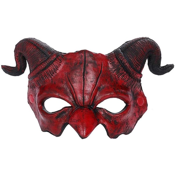 IC Halloween-naamio, djävulsansiktsskydd, läskiga fårhorns spökmonstermask, skräckhuvudbonader Red