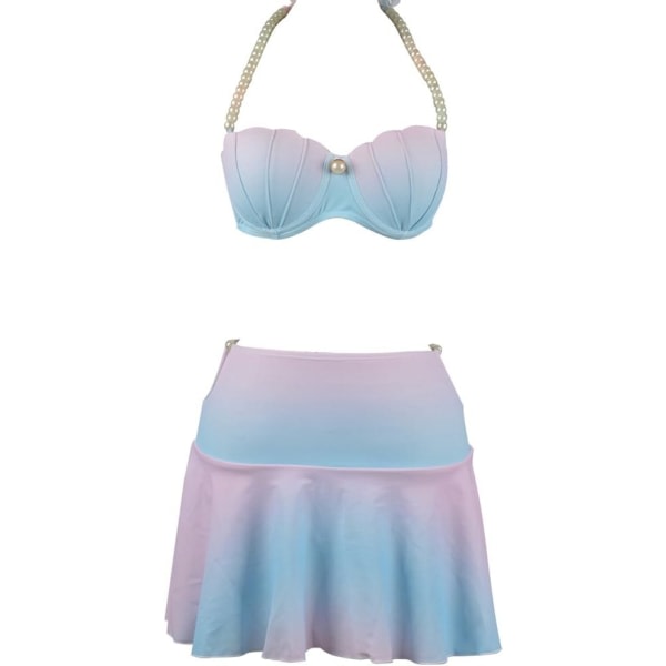 IC Mermaid Shell Gradient Color High Waist Kjol Baddräkt Bikinit Badkläder XL