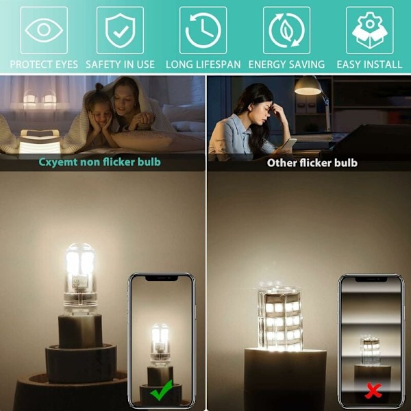 G9 LED-lampor 1,5W Motsvarande 20W Halogenlampa Naturvit 4000K, AC 220-240V, Ej Dimbar, Mini Glödlampa, Flimmerfri, 6-pack