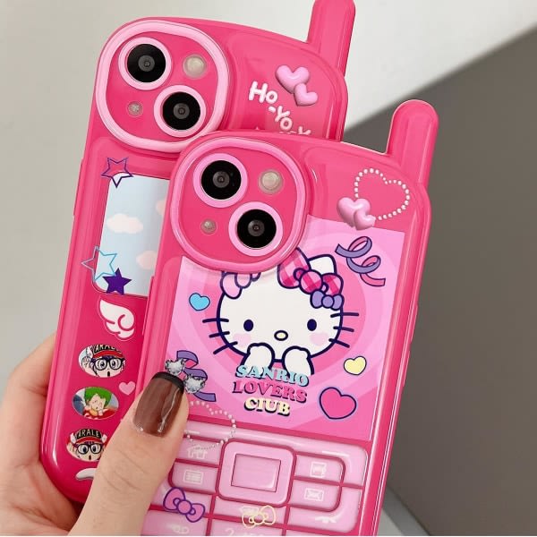 IC Cartoon Case for iPhone 12, Retro Kawaii Söt telefondeksel med sminkspegel Mjukt stötsäkert TPU-deksel for flickor Barn Tonåringar（Kitty Cat）