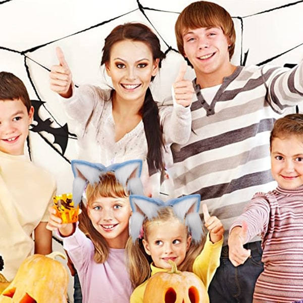 IC Djuröron Söta plysch kattöron Hårklämma Huvudbonad Halloween Himmelblå vit