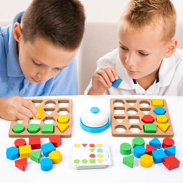 IC Formmatchande spill Farge Sensorisk pedagogisk leksak med resultattavla, klokka og kort Montessori-toddler tavla i trä (for 2 spillere)