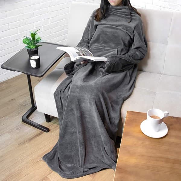 Bærbar fleece med ærmer Vinterblød sofafleece Fullbody grå