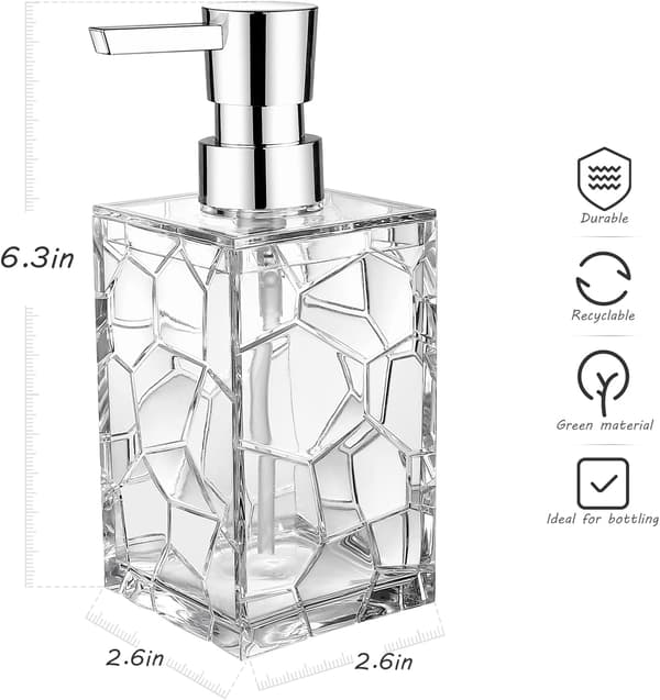 2-pak klare akryl sæbedispensere, rustbestandige pumpeflasker til håndsæbe, lotion, shampoo og opvaskemiddel, klar