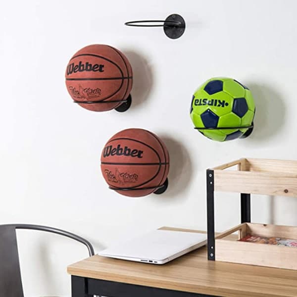 IC Væghængt Basketboldholder Jern Multifunktionsfodbold Sort One Size
