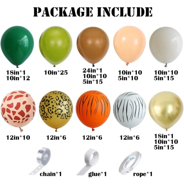 IC 166 st Djungelballonggirlangbåge-kit, Olivgrön Mörkgrön Khaki Ballonger med Tryckt Giraffballong