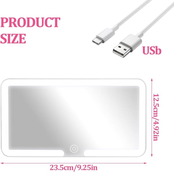 Solskjermspeil - med - LED - sminkespeil - bil - Oppladbart - Hvitt - lys - 23 - 5 - cm - 12 - 8