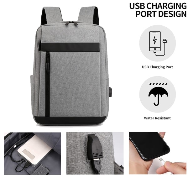 IC Laptop-ryggsäck Business-ryggsäckar med USB-laddningsport grå
