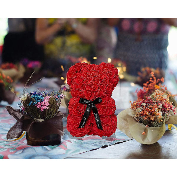 Rose Bjørn Rose Nalle Blomma Gave Sort Boks eller Valentinsdag Jubilæum Mors Dag Jul Helligdage Bryllup Brusere - Håndlavet 10 Tommer Rød