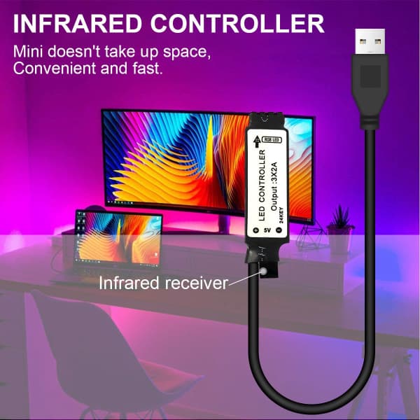 IC LED Musikklysstripe USB Fargerik Marquee Stripe (2 meter lysremsa med 60 lamper)