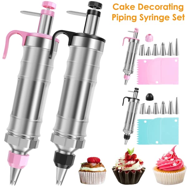 Kagedekorationssprøjtesæt med 6 dyser Glasurdispenser til cupcakes og dessertdekoration Sort