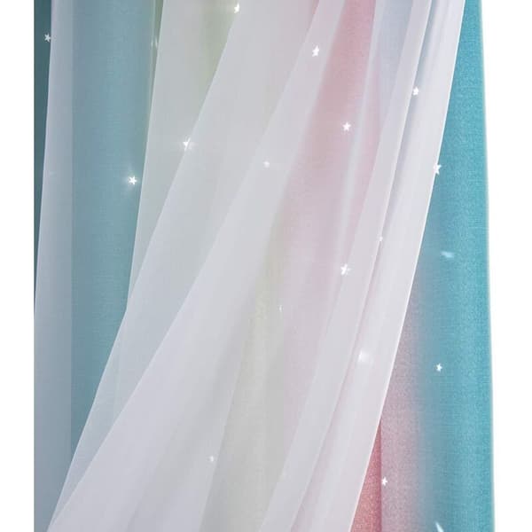 Mörkläggningsgardin, Ljudreducerande Termiskt Isolerad Polyester för Sovrum Barnrum, Regnbåge 53 x 63 Tum