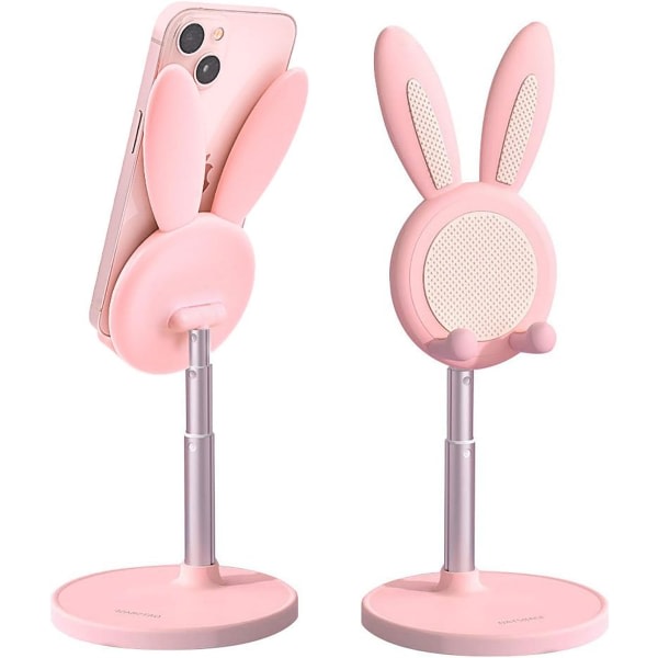 IC Søt Kanin Telefonstativ, Kawaii mobiltelefonholder til skrivebord kompatibel med alle mobiltelefoner rosa