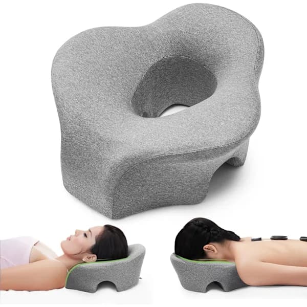 Massage Pillow for Face Down with Dual Breathing Holes Memory Foam Neck Support Grey