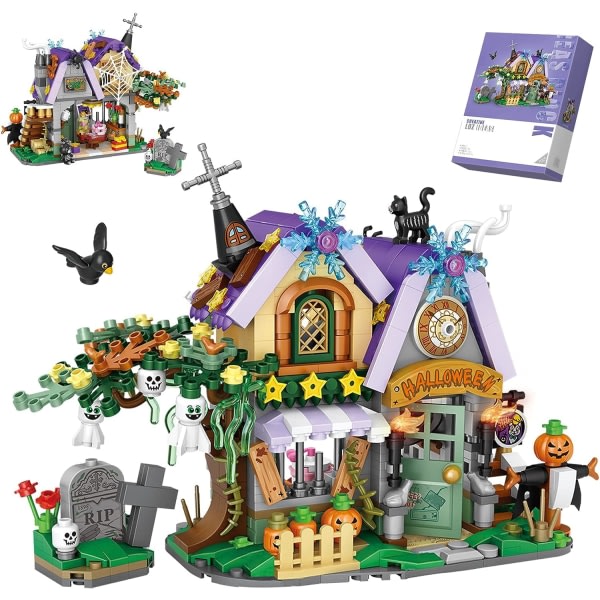 IC Halloween Haunted House Mini Bricks Byggleksaker - Ghost Vampire Building Kit til barn, Halloween-visningsmodeller Spökhusfestpresent