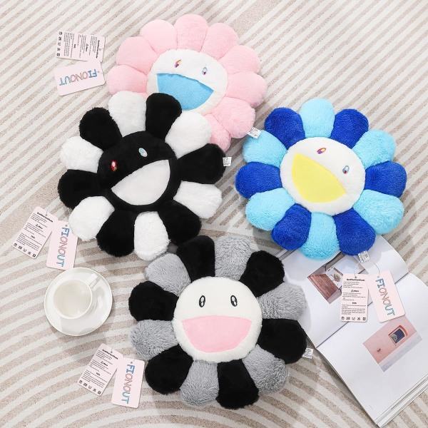 IC Farget Solsikke Plysj Pute Myk og Komfortabel Smilende Blomst Gulv Pute Sittepute for Sofa Hjem Soverom Bil Dekorativ Pute (40 cm)
