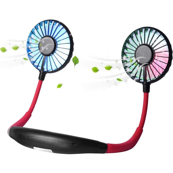IC Version bærbar halsblæser, farveskiftende LED, med aromaterapi, 360° fri rotation og lav støj med stærkt luftflow, øretelefon design