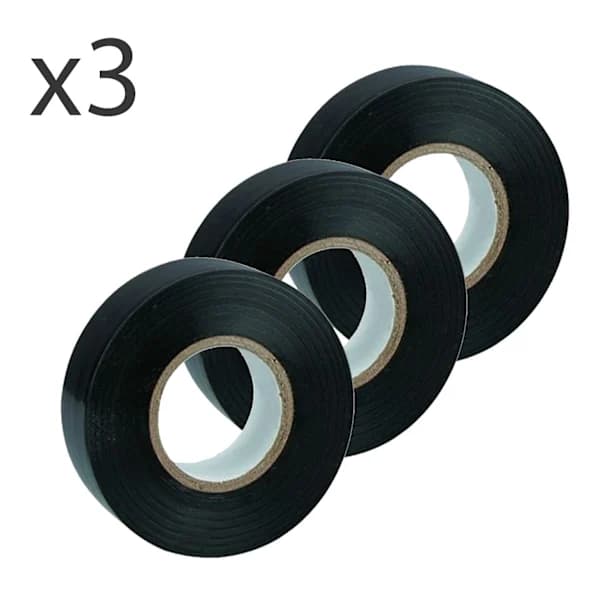 3x 10m Electrical Tape Black PVC High Quality Long Insulation Electrical Cables