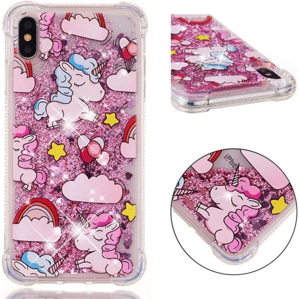 iPhone XS Max -kotelo, Pinkki Yksisarvinen Neste Bling Glitter Virtaava Hiekka Kotelo Söpö Läpinäkyvä Iskun Kestävä TPU Ohut Kotelo