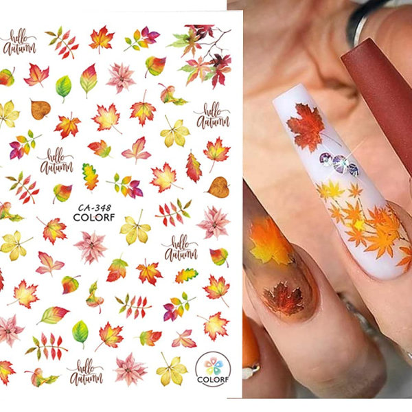 IC Höstnagelklistermerke for nail art Maple Leaf Nail Art dekaler Thanksgiving Nail Art Supplies 9. Lönnlöv Pumpa