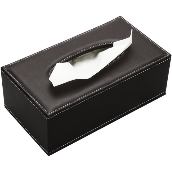 Läder Tissue Box Hållare Tissue Dispenser Box for hembil dekoration-svart (stor, tabby brun)
