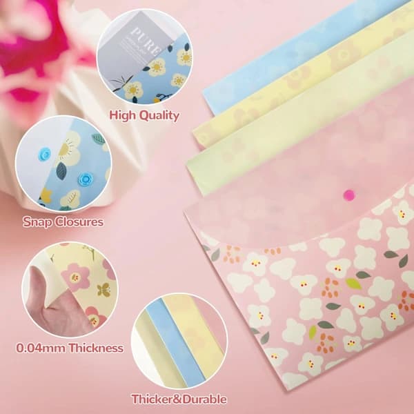 4 stk A4-mapper med blomstermønster, PVC-omslag