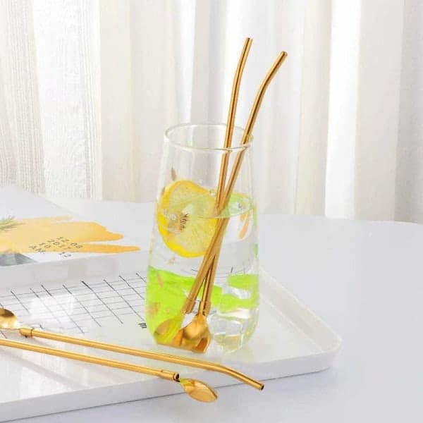 IC 8-pack återanvändbara sugrör i rostfritt stål, cocktail (21,5 cm)