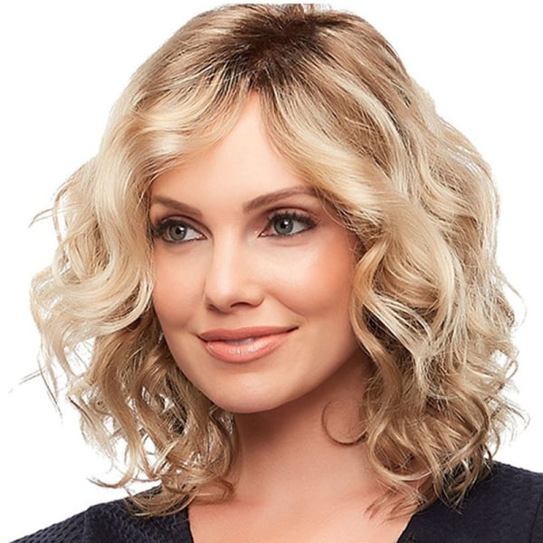 Kvindens pære blomst krøllet paryk blond _ mode krøllet paryk _ Kvin golden 35cm