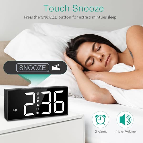 Vibrerende vækkeur med sengevibrator til dybe sovende, 110dB høj alarm, 7,5 tommer blåt LED-display, dobbelt alarm, snooze