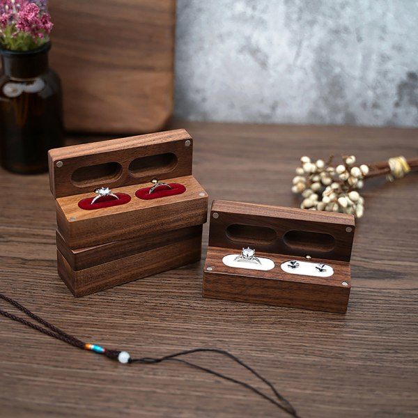 IC Wood Smyckeskrin Vigselringask Smycken Presentförpackning Box Br Svart