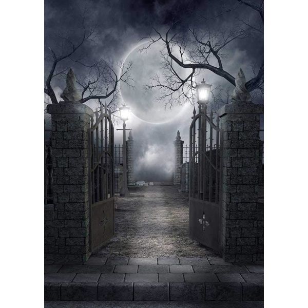 IC Halloween-teemainen valokuvaustausta Haukuttelevat Halloween-aiheiset pimeät kauhu-kuvat Kuu ja kuolleet puut Juhlat-koristelu Fotostudio rekvisiitta Taustat 5x7 jalkaa