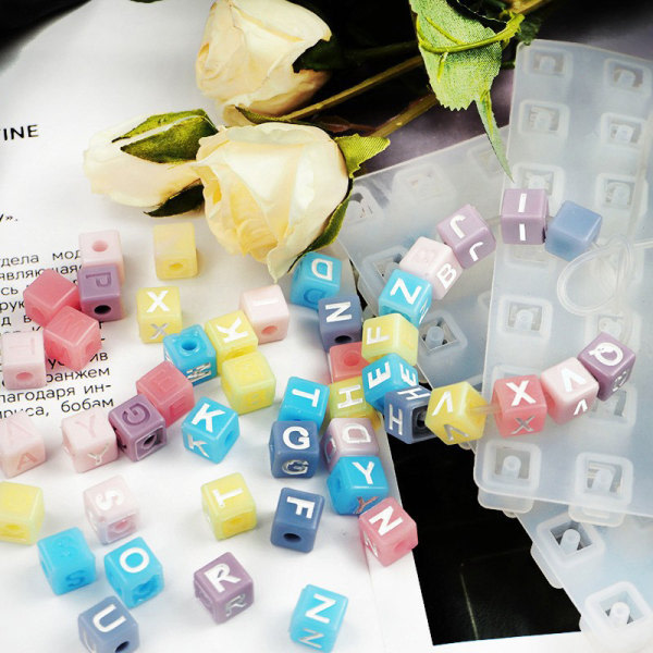 IC 2 stk Brev Firkantede Perler Silikonform Alfabet Form Epoxi