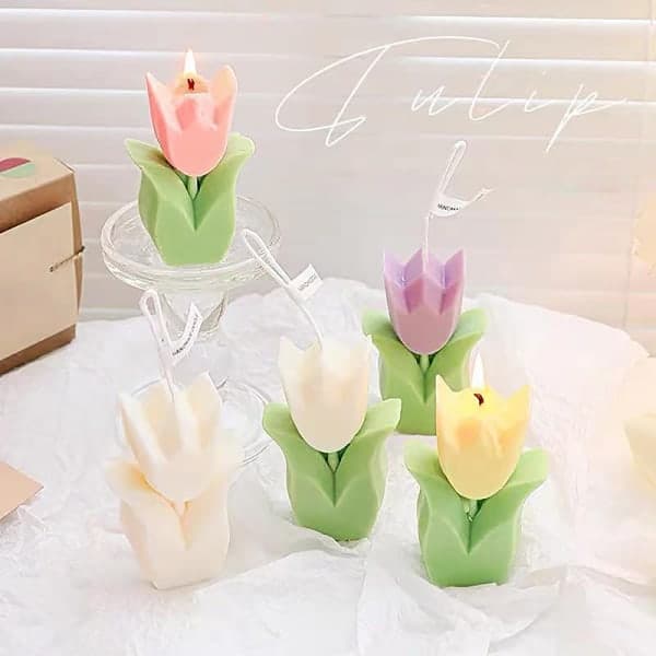 IC Tulip Blomsterlys Romantisk e Sojavoks Aromaterapi Lille Duft Pink