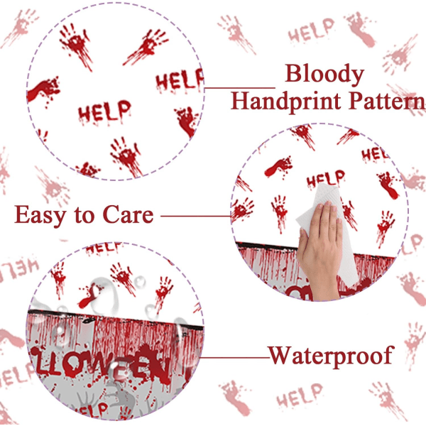 IC Halloween plastduk rektangel 54x108 tum Disponibel Bloody Handprint Bordsduk Vattentät duk for Halloween-dekorationstillbehör