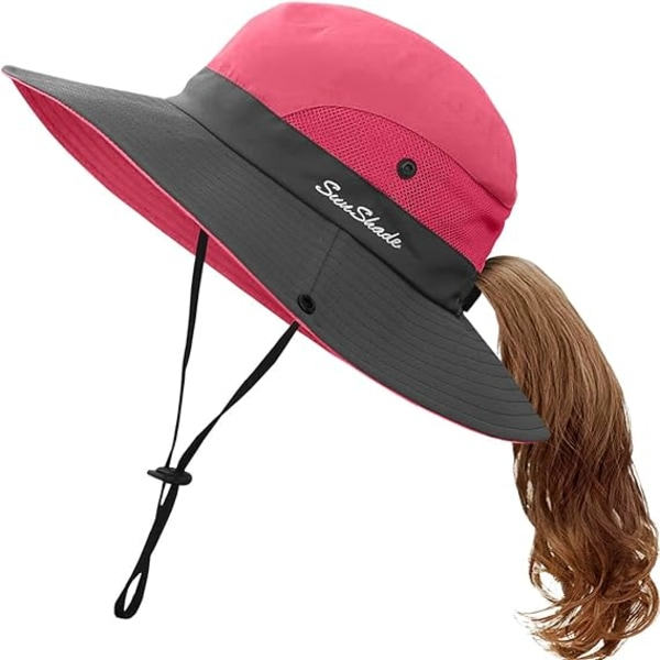 IC UV-skyddande solhatt för barn med hästsvanshål UPF 52 Bucket Cap för flickor Sommar Strand & Fiske