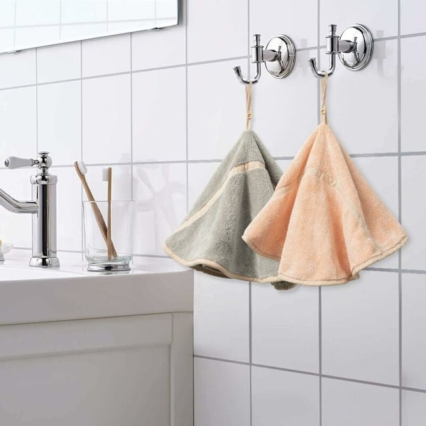 4-pack Hängande Handdukar med Hängögla Absorberande Korallfleece Badrumshanddukar Mjuka Tjocka Disktrasor Runda Handdukar (4 Färger-C)